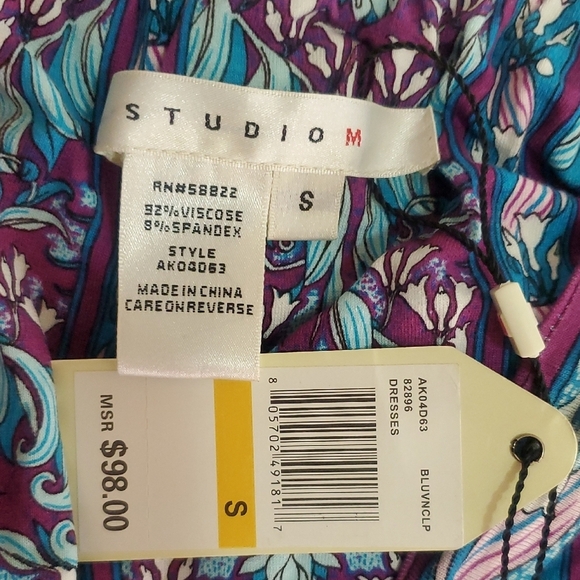 NWT Studio M Elegant Blue and Purple Patterned Dress Size S - Picture 10 of 13
